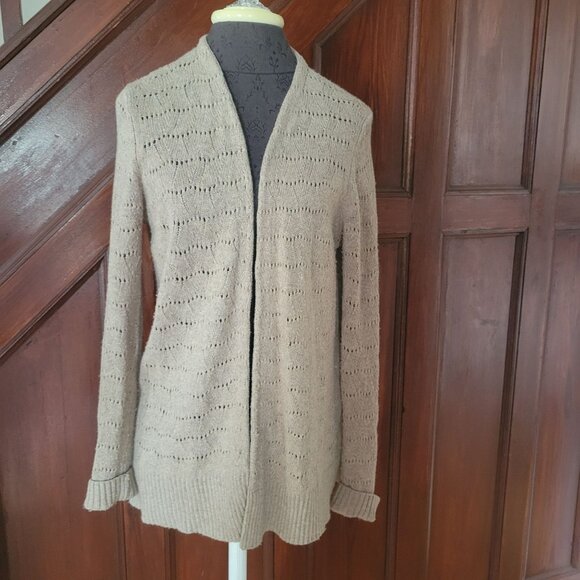 LOFT Beige Open Front Knit Cardigan Size M Wool Blend - Picture 1 of 5